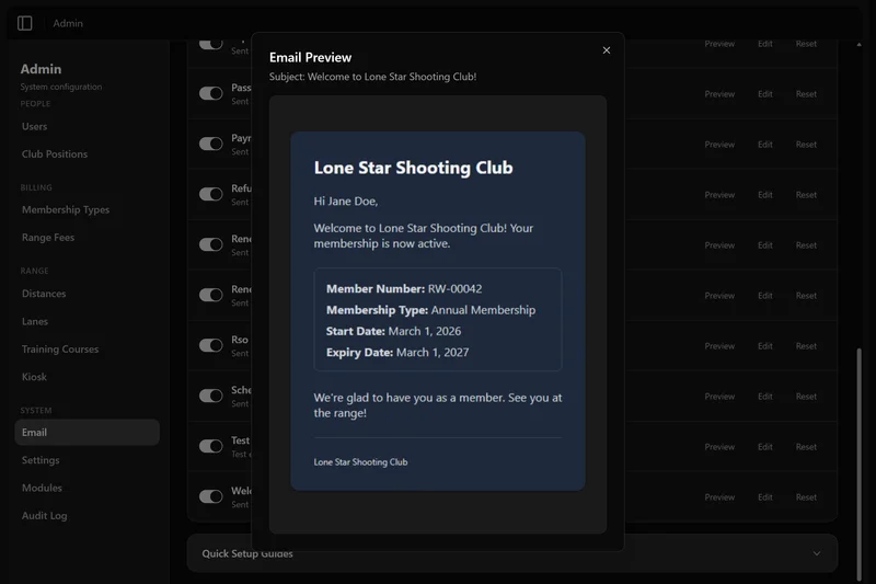 Range Warden email notifications settings and template editor