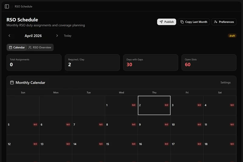 Range Warden RSO scheduling calendar view